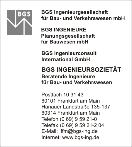 BGS INGENIEURSOZIETT Beratende Ingenieure fr Bau- und Verkehrswesen