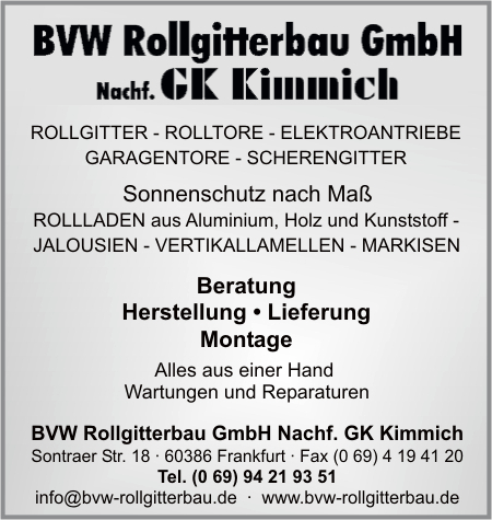 BVW Rollgitterbau GmbH Nachf. GK Kimmich